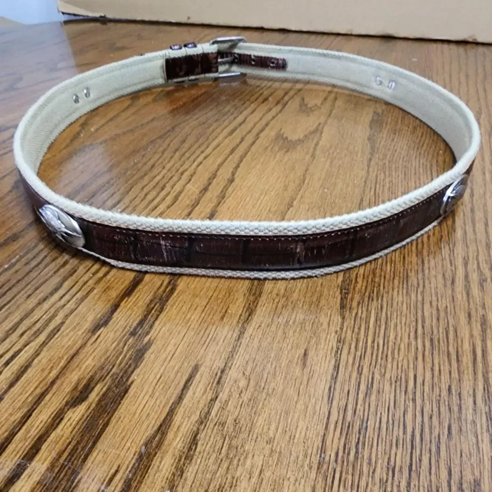 Belt Mens 44 Brown Cotton Leather Webbed Fish Buckle Marine Outdoor Adjustable